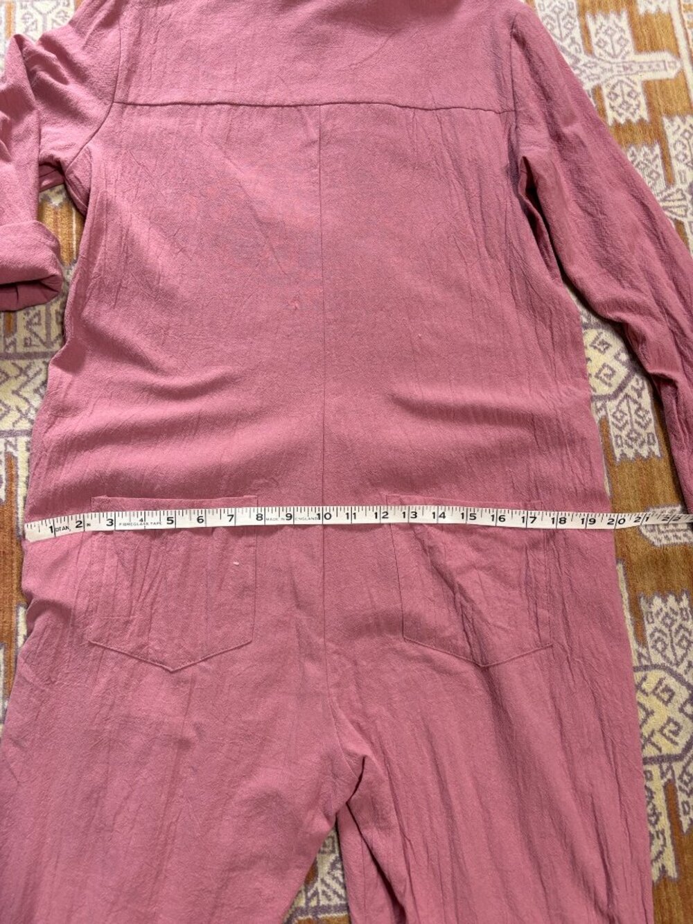 Dusty Rose Linen Jumpsuit • Button Front • Long Sleeve • Utility Style - Picture 8 of 10